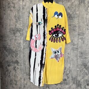 Colorful Eye and Star Patterned Shirt Dress